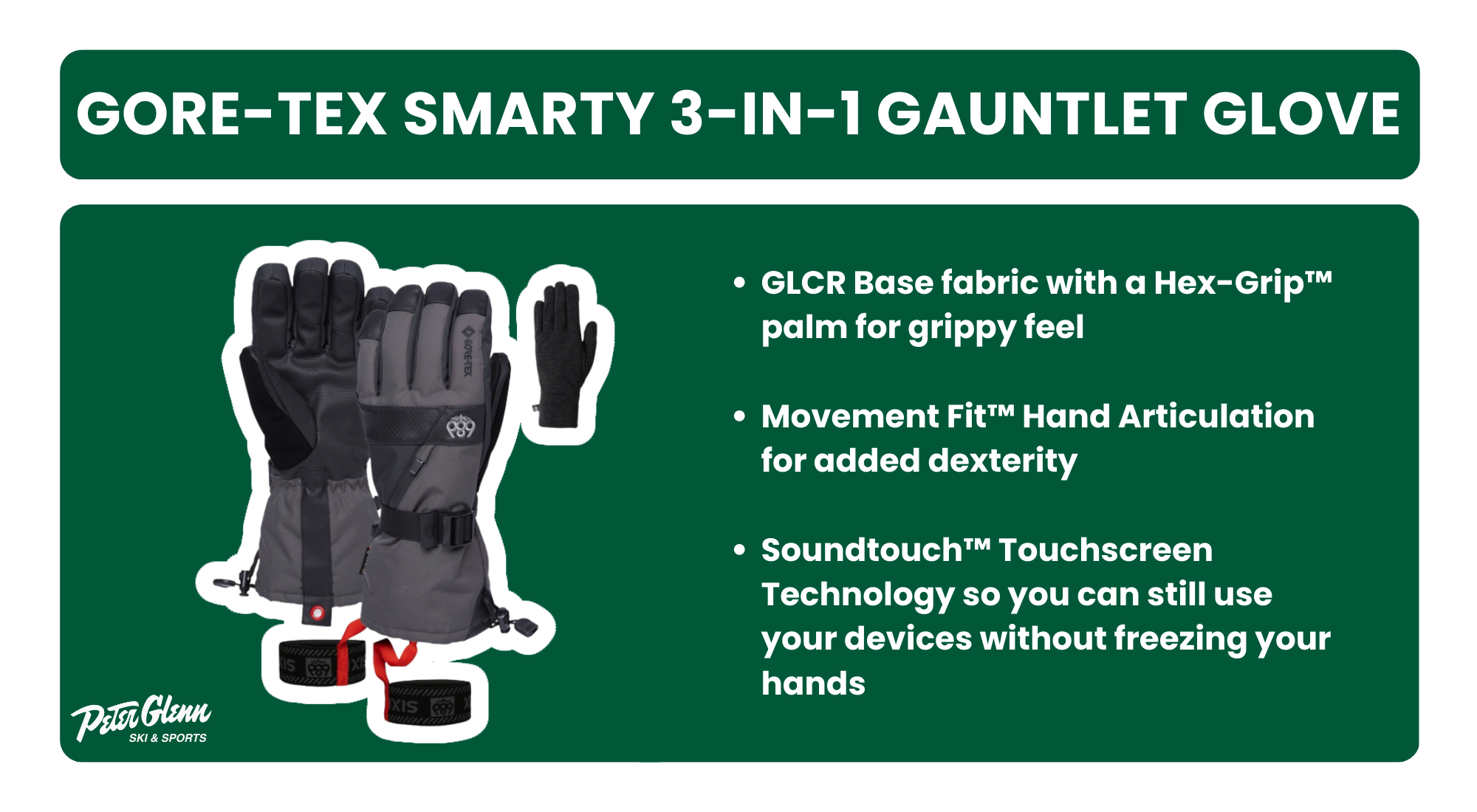 infographic about the 686 gore-tex smarty 3-in-1 gauntlet glove