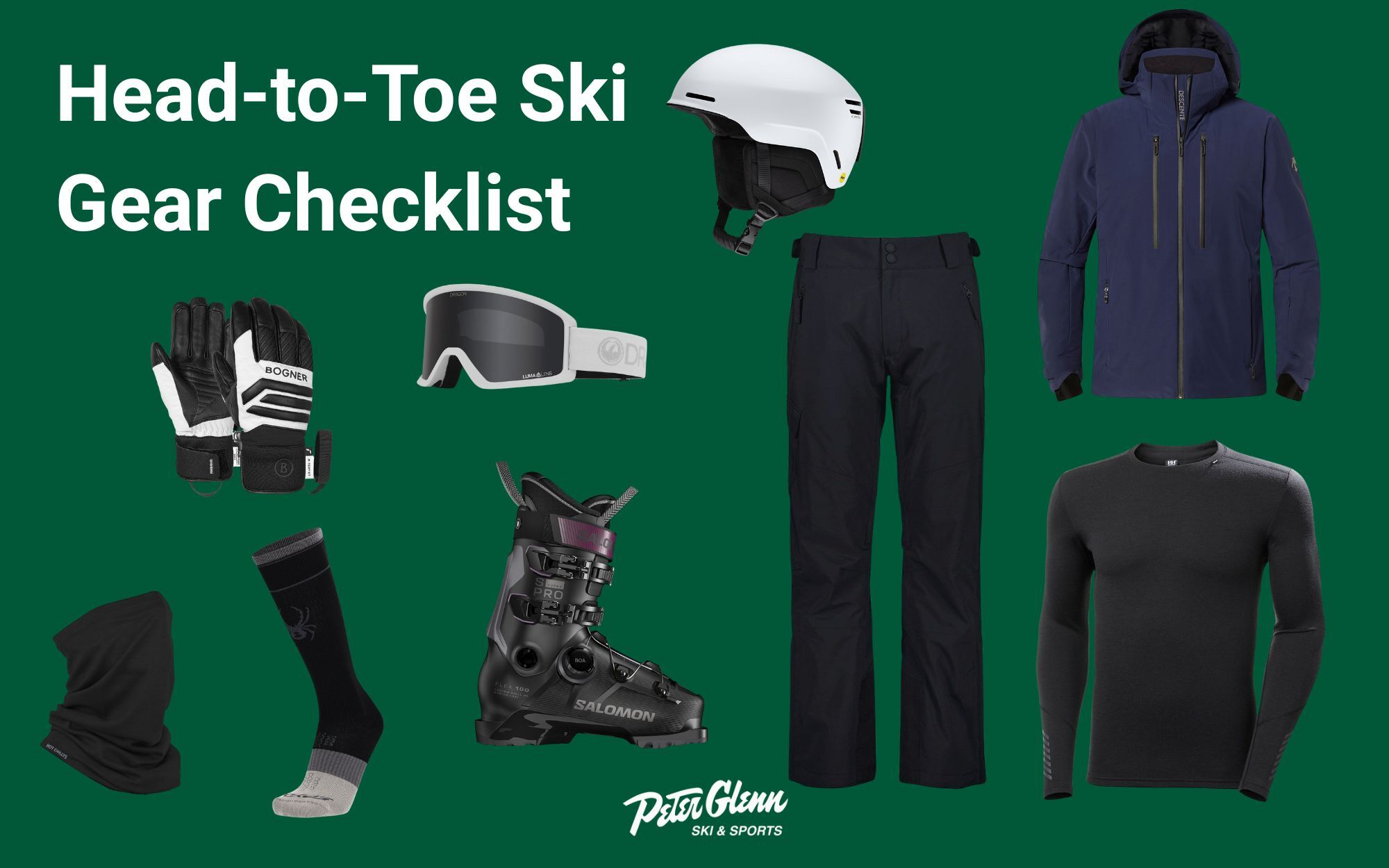 Head-to Toe Ski Gear Checklist Infographic with images of what to wear skiing.