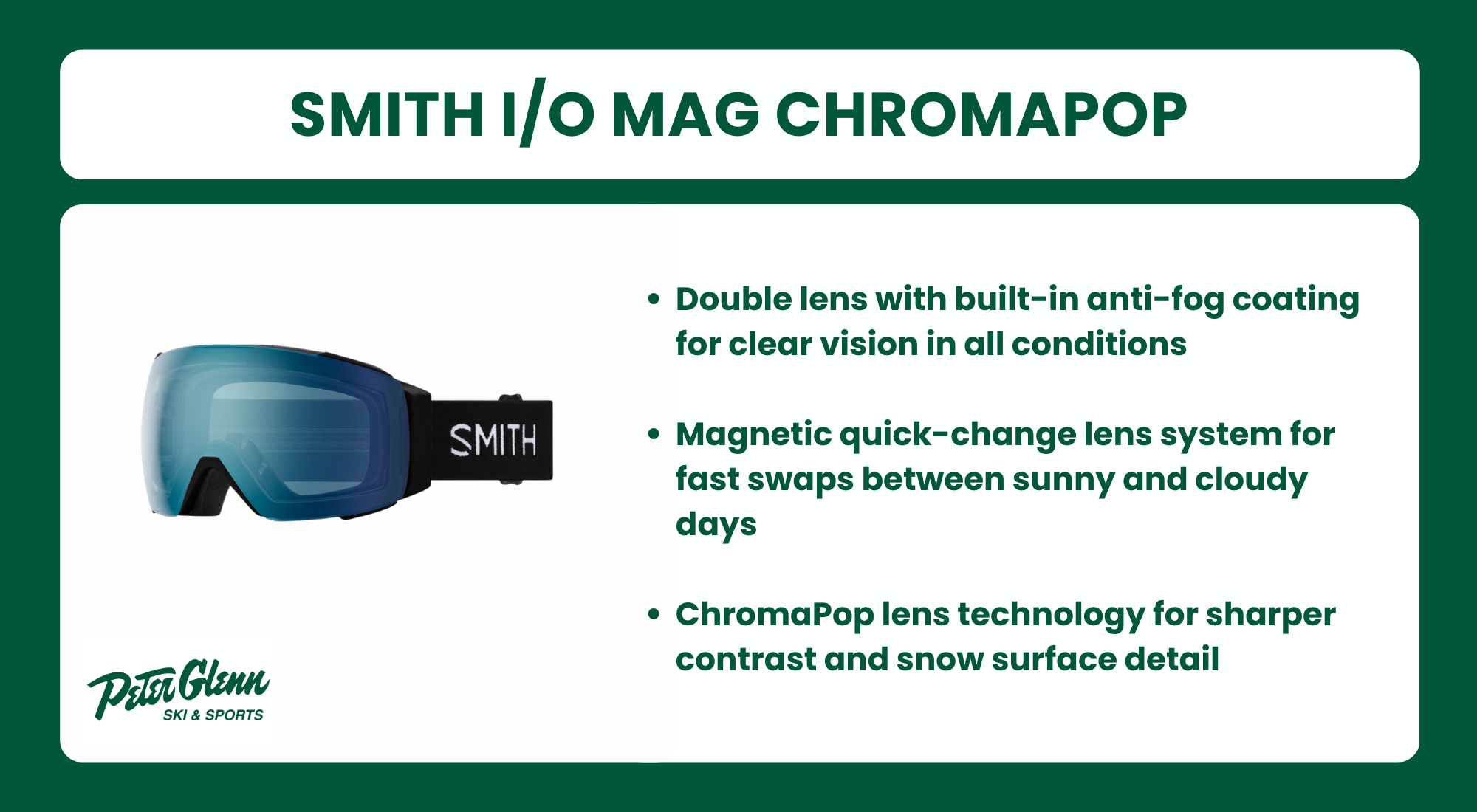 Smith Ski goggles infographic. 