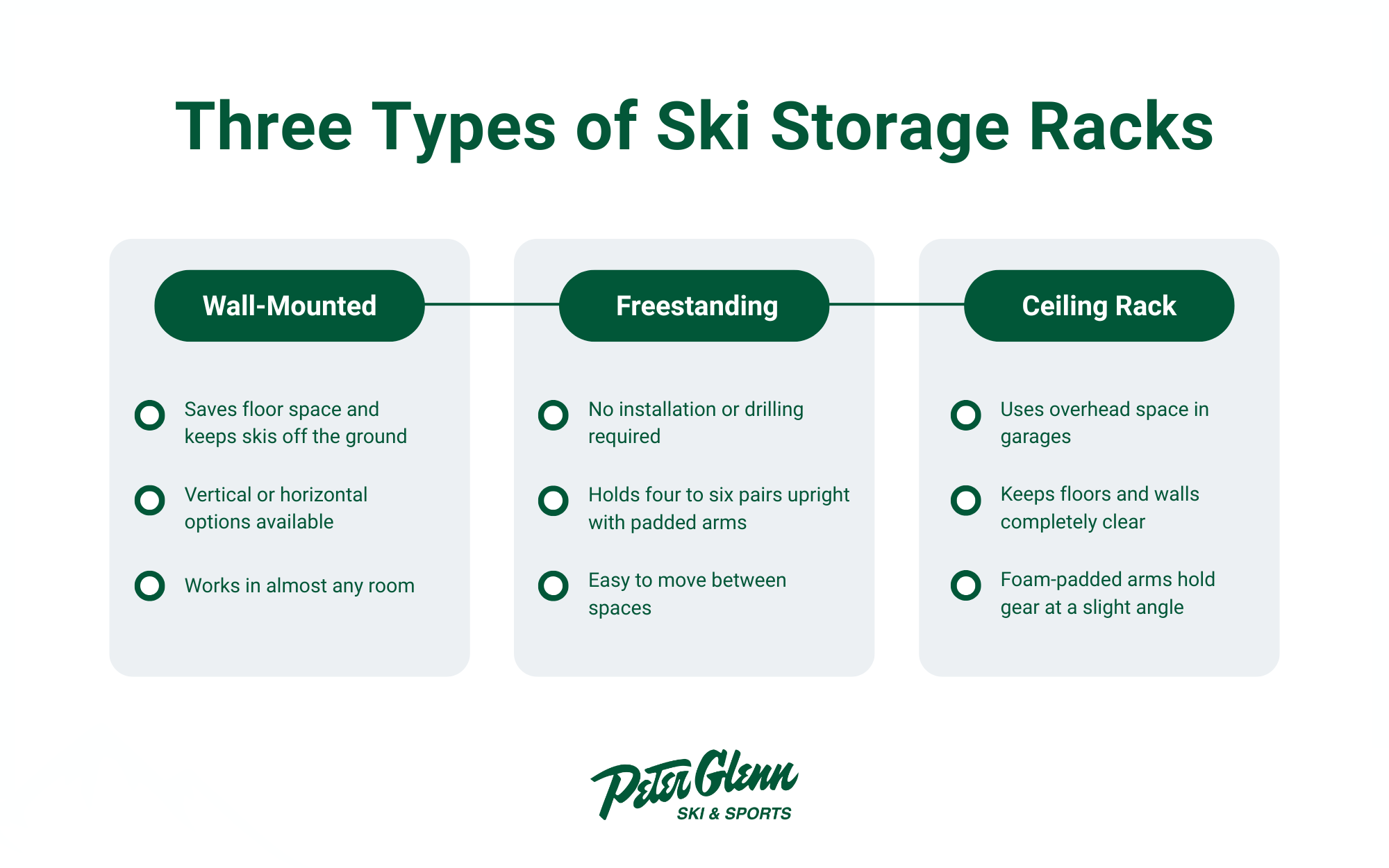 3 types of ski storage racks infographic.
