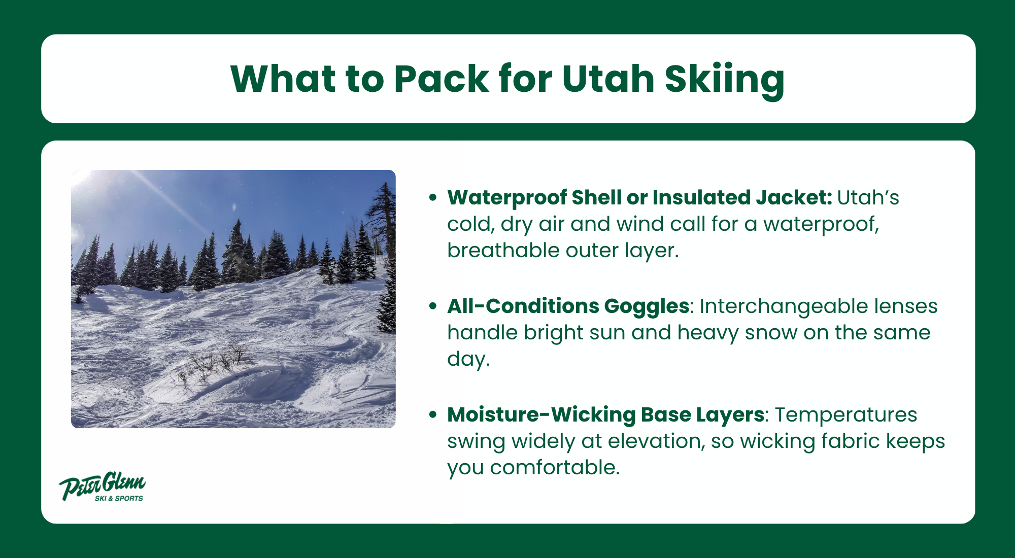What to pack for utah skiing infographic.